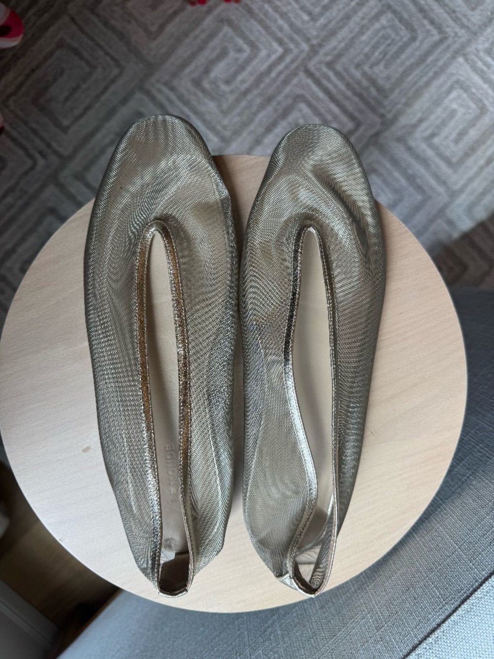 LE MONDE BERYL METALLIC SILVER CHAMPAGNE BALLET FLATS UE 39